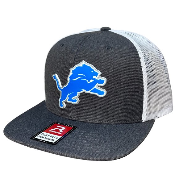 Detroit Lions 3D PVC Patch Flat Bill Hat- Heather Charcoal/ White - Picture 2 of 4